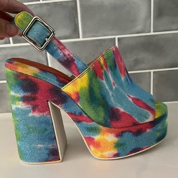 JEFFREY CAMPBELL Mattix Tie-Dye Platform Sandal Size 6 70’s Retro Boho Hippie - Picture 1 of 12